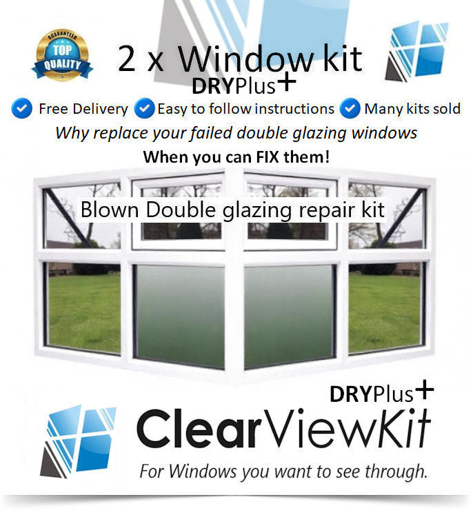 2 x Window Dry Plus+ Repair kit Clears Trapped condensation inside your double glazing window Unit