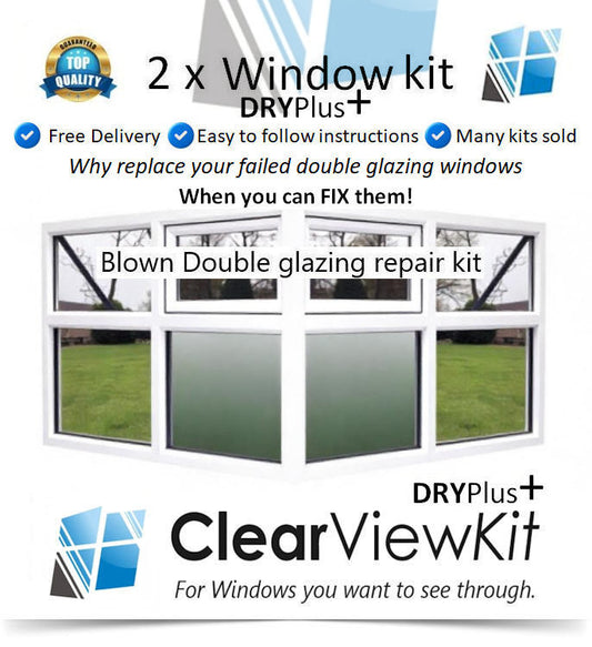 2 x Window Dry Plus+ Repair kit Clears Trapped condensation inside your double glazing window Unit