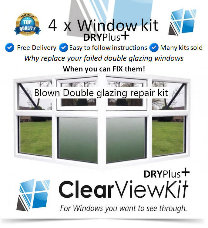 4 x Window Dry Plus+ Repair kit Clears Trapped condensation inside your double glazing window Unit