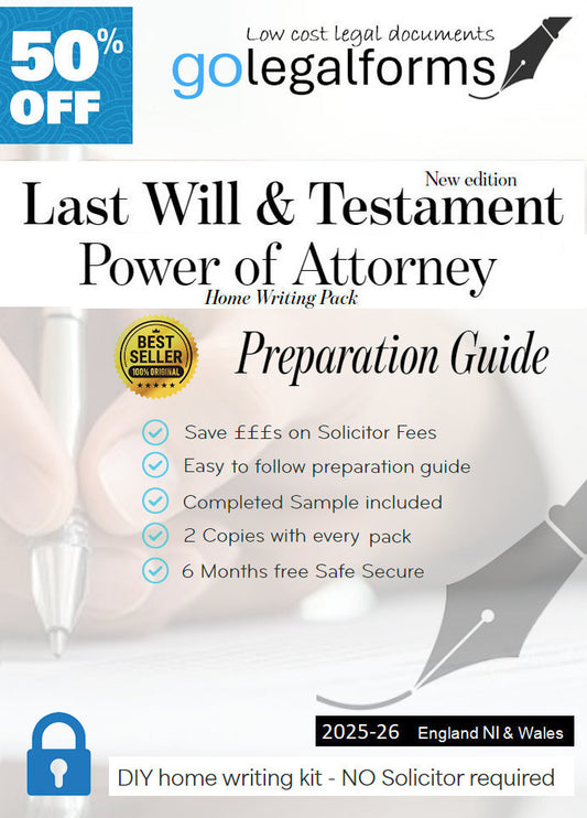 Last Will & Testament & Power of Attorney home writing Pack - NO SOLICITOR REQUIRED