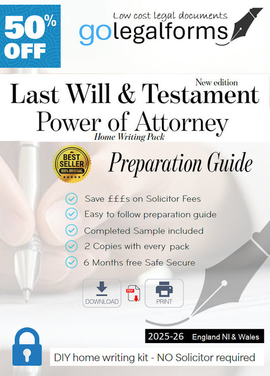 Combined Will & Power of Attorney home writing Pack - Print your own