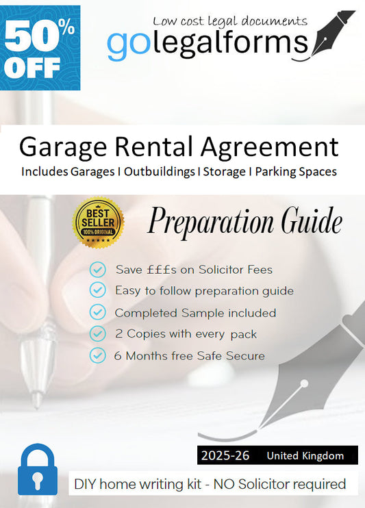Garage Rental Lease Agreement Home writing Pack - NO SOLICITOR REQUIRED