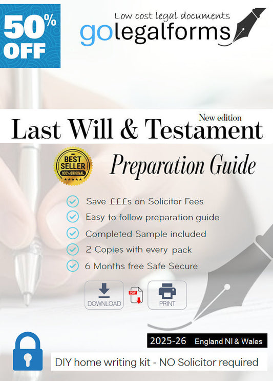 Last Will & Testament DIY Home writing kit - Print your Own