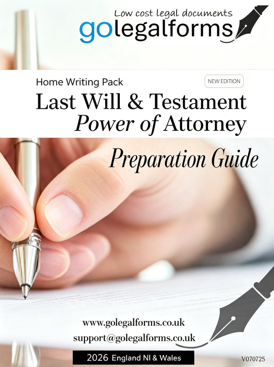 Last Will & Testament & Power of Attorney home writing Pack - NO SOLICITOR REQUIRED