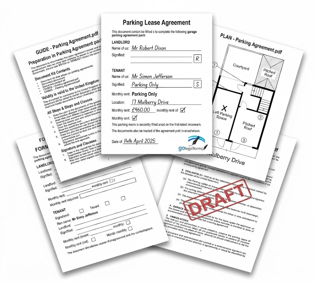 Parking Space Lease Agreement Home writing Pack - NO SOLICITOR REQUIRED