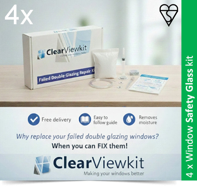 4 x Window safety glass kit Clear your failed UPVC double glazing windows